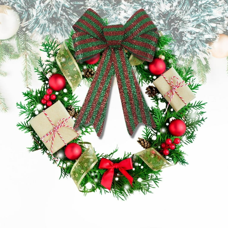 NS Large Christmas Bow Red and Green Striped Shimmer Glittery ...