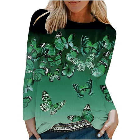 

Ichuanyi Womens Fall Tops Clearance Women s Casual Round Neck Long Sleeve Printed Loose Shirt Blouse Tops