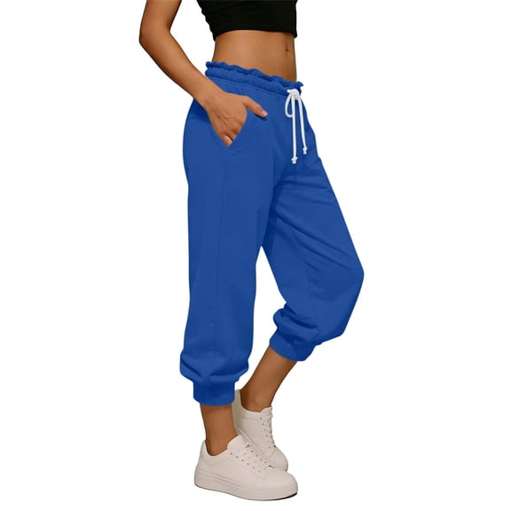 Womens Cropped Jogger Pants High Waisted Drawstring Capri Sweatpants Sport Baggy Lounge Joggers with Pockets XL