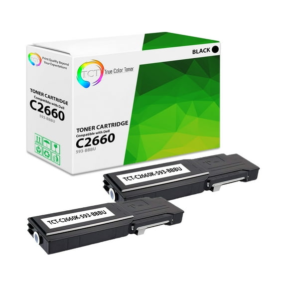 TCT 2660 Black Toner Cartridge 2 Pack - Premium Compatible Replacement for Dell C2660K 593-BBBU Black High Yield