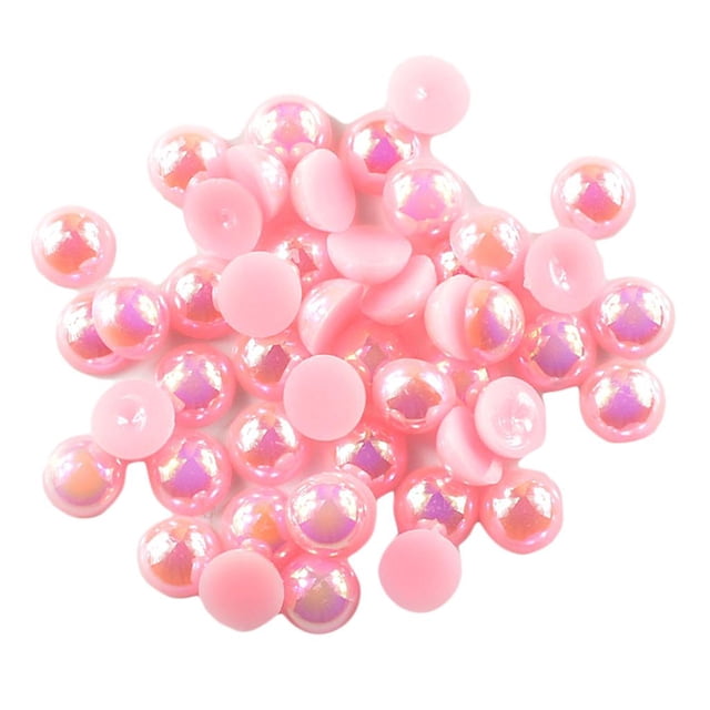 KLKCMS 100 Pieces Half Pearl Bead Flat Back 8mm Scrapbooking for DIY Craft pink
