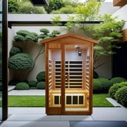 Two People Outdoor Okoume Wood Far Infrared Sauna Room Natural Wood Metal Wood