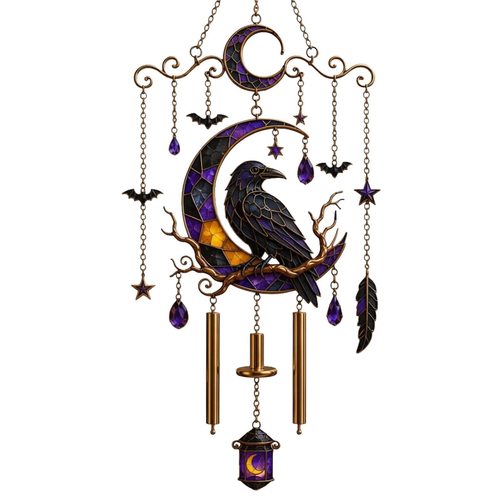 Halloween Themed Wind Chime Stained Glass Hanging Decor Fall Sparkling Acrylic Wind Chimes Spooky Sun Catcher Halloween Ghost Hanging Fall Decor for Window Garden Yard Patio