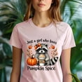 thumbnail image 5 of Graphic T-Shirt Just a Girl Who Loves Pumpkin Spice Raccoon Latte Print for Women, CarolinaBlue, Size S, 5 of 6