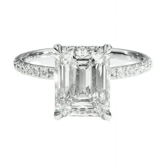 HeartsAndYou 2ct Emerald Brilliant Cut Moissanite Solitaire Engagement Ring for Women 18k White Gold over Silver