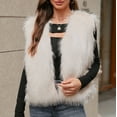 thumbnail image 5 of Cropped Faux Fur Vest Women Open Front Winter Cardigan Vests Soft Fall Waistcoat Jacket Outwear Beige, S, 5 of 6