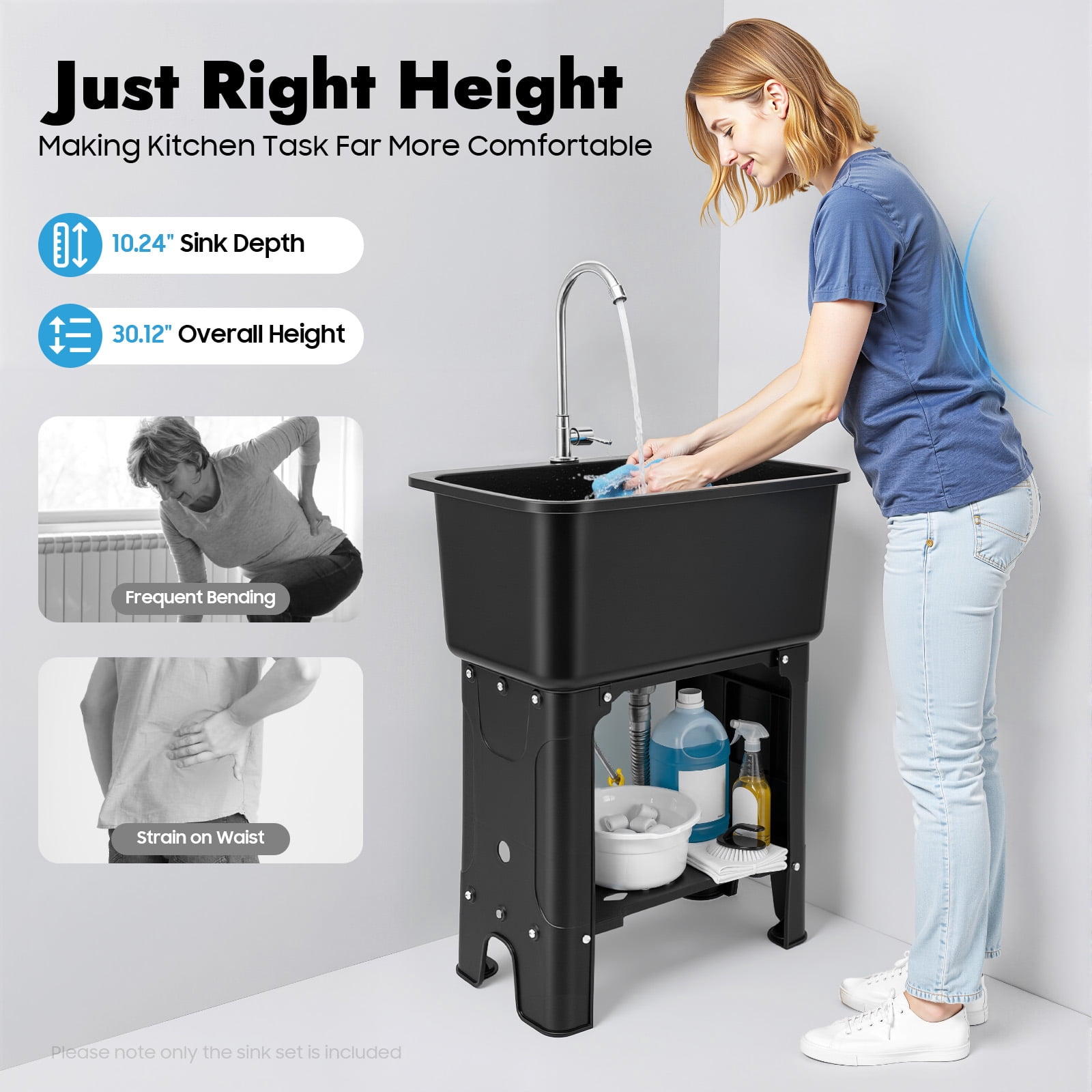 Miumaeov Utility Sink with Faucet for Laundry Room and Garage, Plastic Bathroom Laundry Sink Freestanding Laundry Tub Outdoor Sink Ideal for Workshop, Bathroom, Kitchen