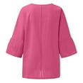 thumbnail image 5 of Top holgado de manga 3/4 con estampado floral para mujer, cuello redondo, blusa ligera de lino, túnica informal para el día a día y festivales, 5 of 5