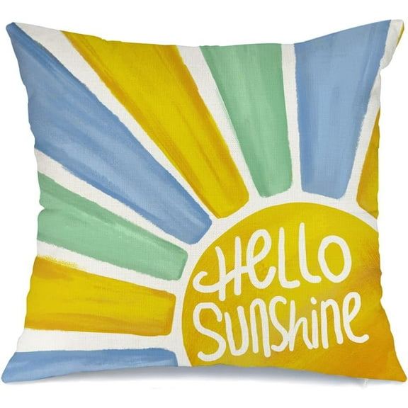 Summer Pillow Cover 18x18 Inch Hello Sunshine Decor Colorful Sunlight Farmhouse Seasonal Pillow Case Decorations for Home Sofa Couch AA513-18