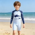 thumbnail image 2 of Rggeeun Toddler Boys Swimsuit Set 1Pc Cute Animal & Striped Pattern Above Knee Long Sleeve Crew Neck Elastic for Summer Holiday Beach Versatile Swim Wear,White,3-4 Years, 2 of 4