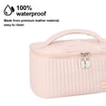 thumbnail image 3 of Makeup Bag, Travel Cosmetic Bag, Striped Leather Large Makeup Bag, Makeup Bags for Women, Cute Makeup Bag for Girls, Traveling Bag with Handle and Divider, Makeup Bag for School, 3 of 6