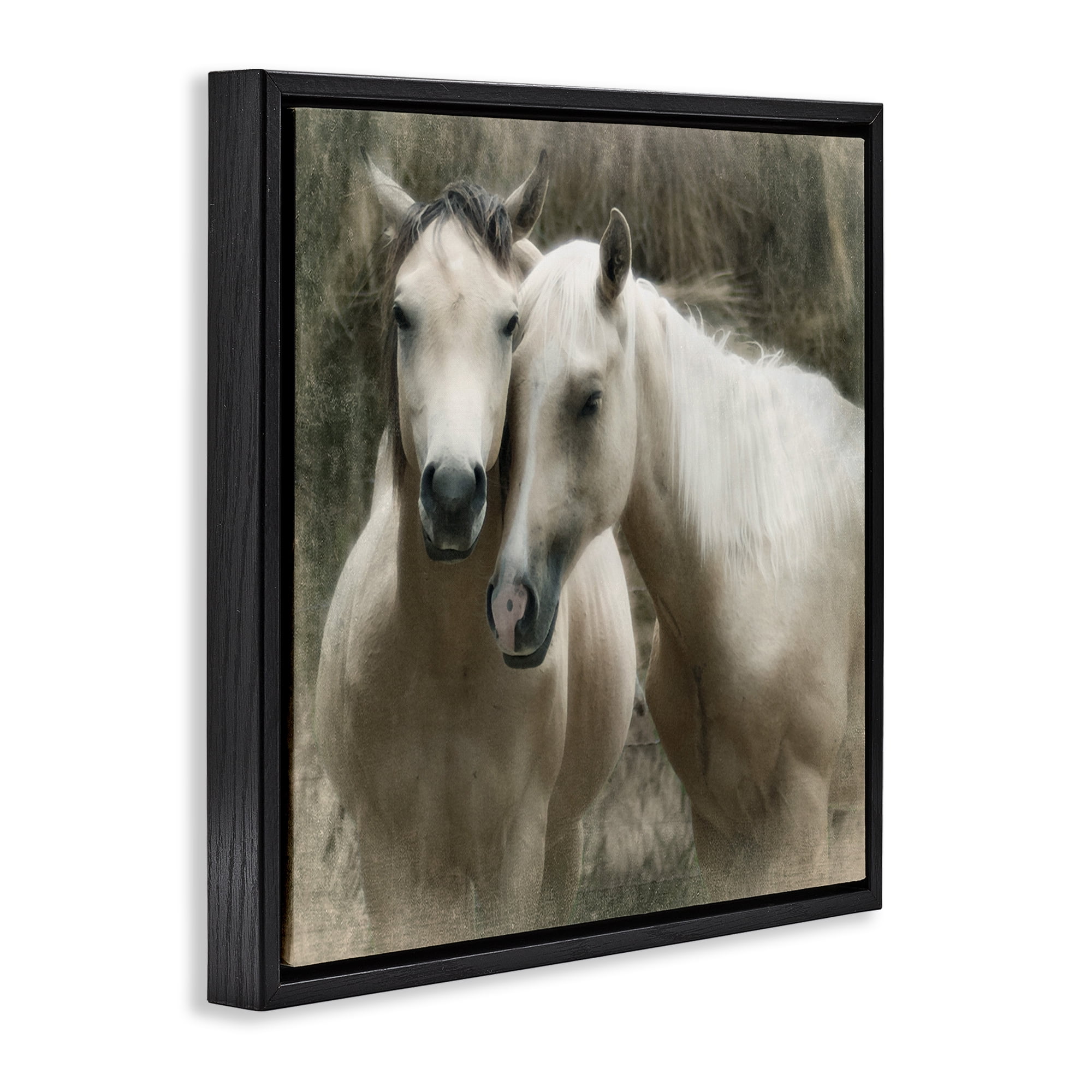 Stupell Industries Snuggling Horses on Farm Animals & Insects Painting Black Floater Framed Canvas Art Print Wall Art, 18 x 18