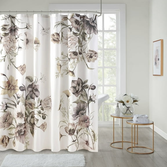 Madison Park Shower Curtain, Floral Bathroom Curtain, 12 Button Holes, Washable, Blush, 72" x 72"