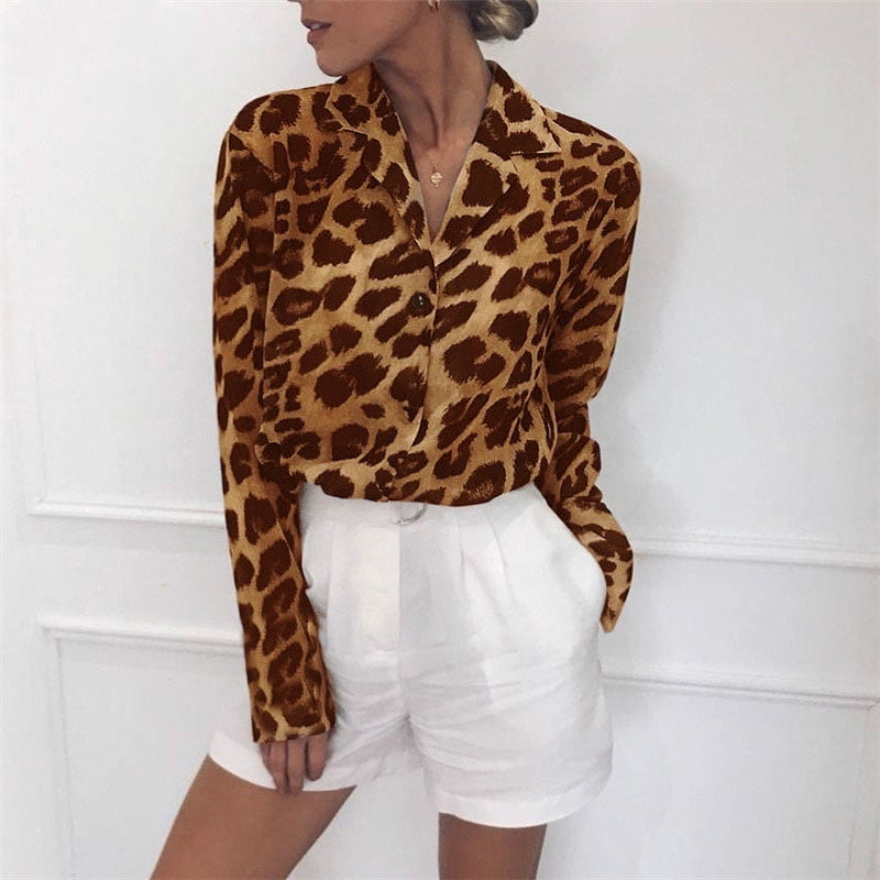 DMZing Womens Leopard Blouse Long Sleeve Fashion Ladies T-Shirt Oversize Tops Animal Print Tops