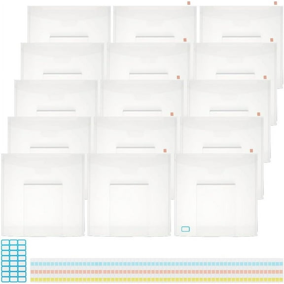 15 Pcs Scrapbook Paper Storage Organizer 12.6x12.68 Inch Clear Paper Storage with 120 Pcs Sticky Index Tabs for Holding Scrapbook Paper Paper Files Cardstock Photos 1set