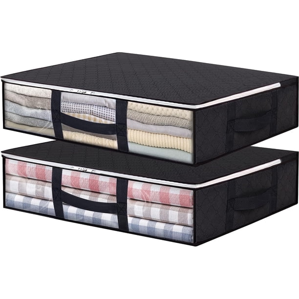 Paquete de 2 bolsas de almacenamiento plegables de 40 litros con ventana transparente y asas reforzadas, organizador con cremallera para edredones, mantas, ropa de cama, negro JM MX-0140499FYD
