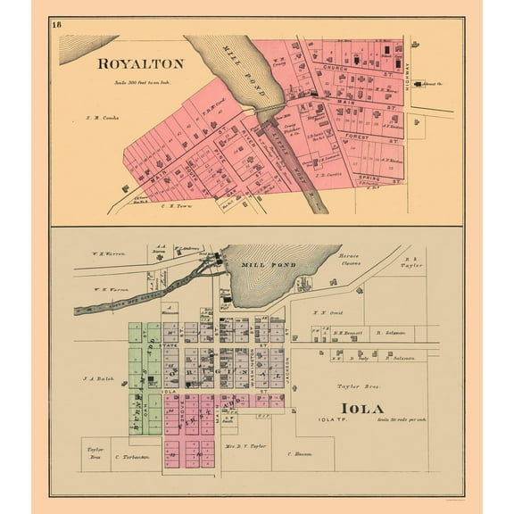 Historic City Map - Royalton Iola Wisconsin - Foote 1889 - 23 x 26.19 - Vintage Wall Art
