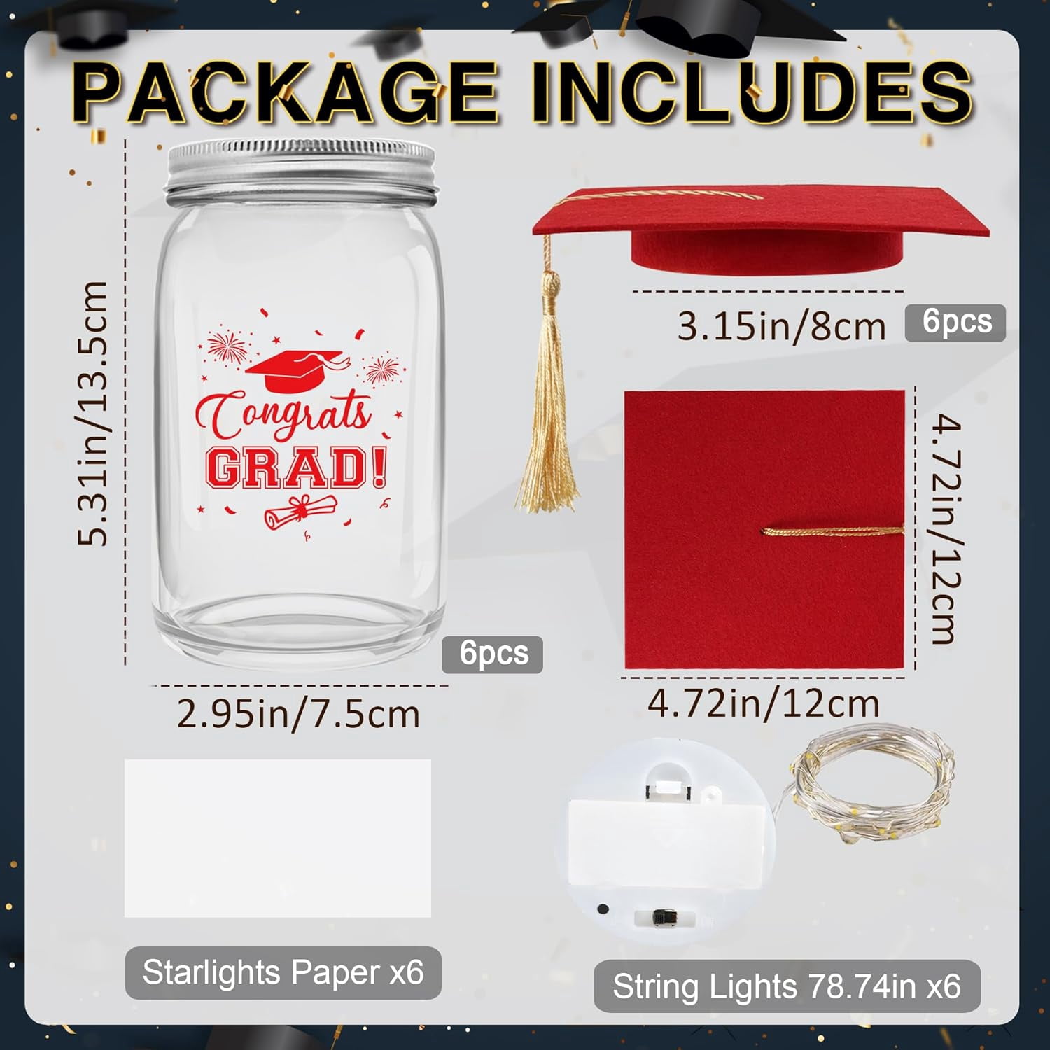 6 Sets 2026 Graduation Centerpieces for Tables, Glowing Mason Jar Centerpieces with Graduation Caps, Glowing Money Jars for College High School Congrats Grad Party Decor Supplies
