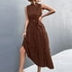thumbnail image 3 of Vestido largo a media Pierna NikouMX cuello alto Sin Mangas con Cinturón estampado de Puntos S, 3 of 6