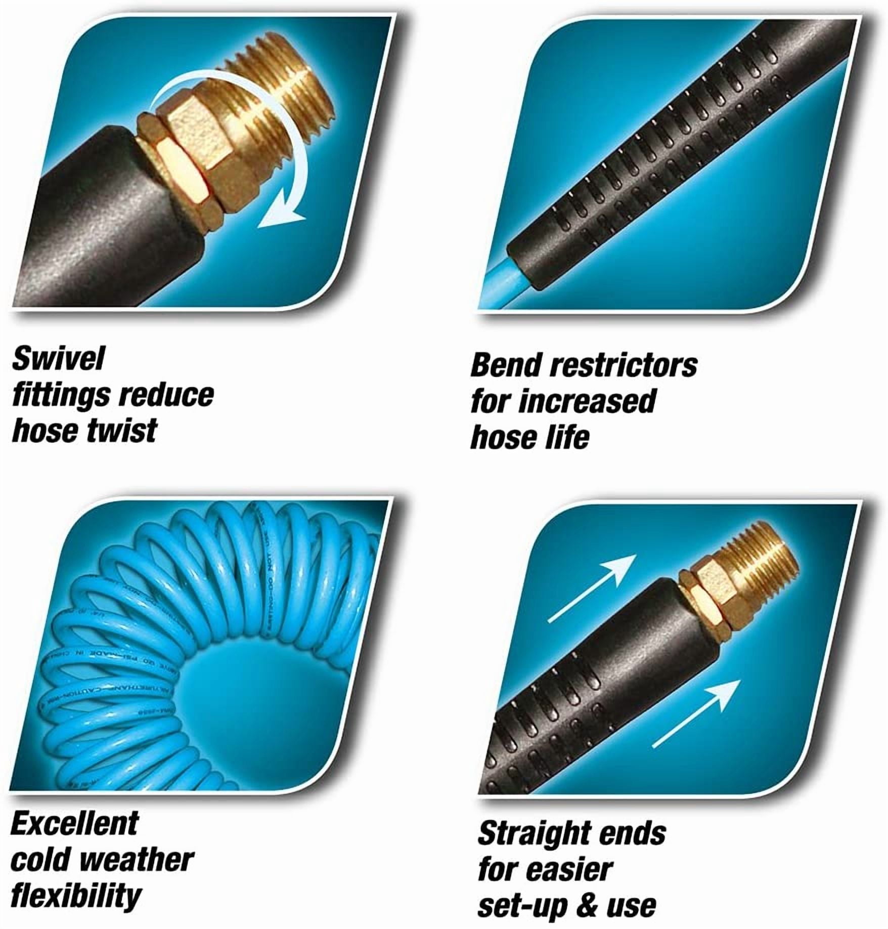 WYNNsky 25 Feet Polyurethane Coiled Air Compressor Hose, 1/4 Inch MNPT Brass Swivel Air Fittings with Bend Restrictor