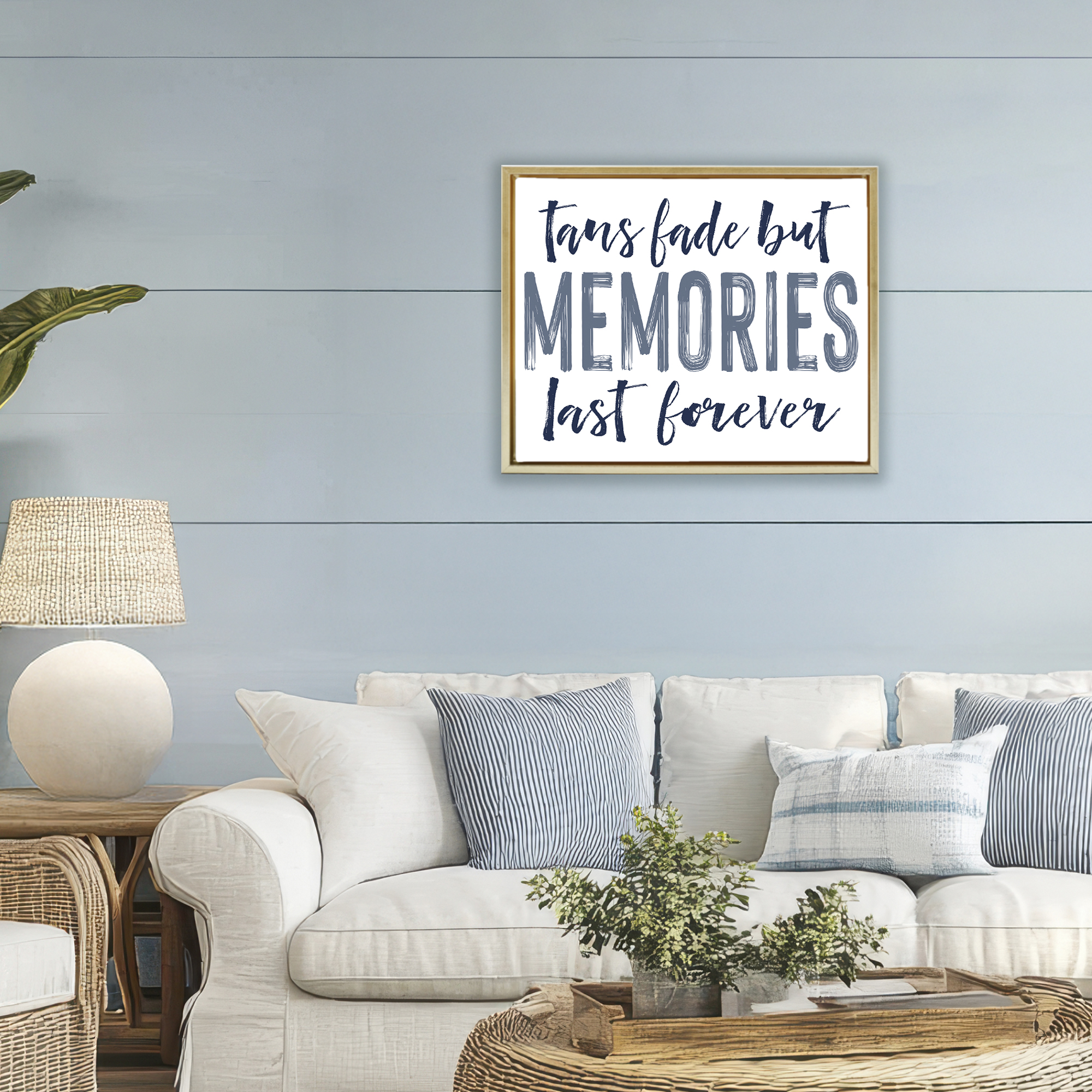 Summer Memories Last Forever Gold Framed Floater Canvas Wall Art, design by Lettered and Lined
