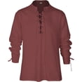 thumbnail image 3 of Chemise en Lin à Manches Longues pour Hommes Lacée Col en V Viking Médiéval Pirate Haut, 3 of 6