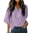 thumbnail image 2 of biudgviw Womens Tops Cowl Neck Chiffon 3/4 Sleeve Casual Shirts Loose Fit Solid Color Trendy Fall Tunic Blouses, 2 of 6