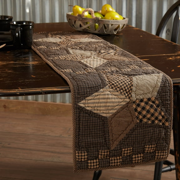 VHC Brands Farmhouse Star Collection Table Runner Quilted Patchwork Ticking Stripe Reversible Asstd Sizes