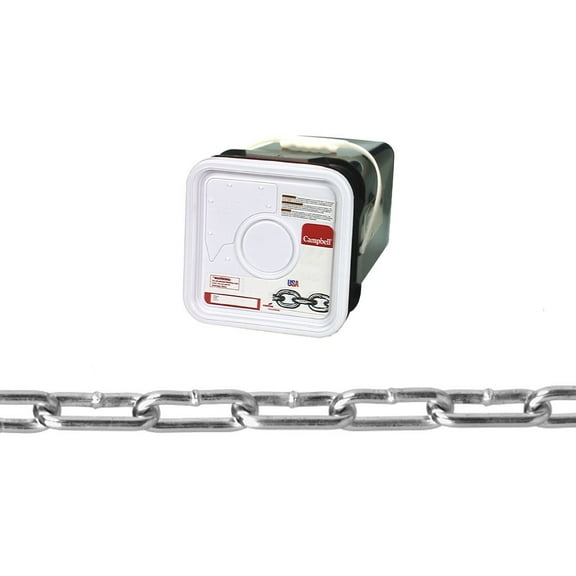 Campbell 0332426 Low Carbon Steel Straight Link Coil Chain in Square Pail, Zinc Plated, 2/0 Trade, 0.18" Diameter, 225' Length, 520 lbs Load Capacity