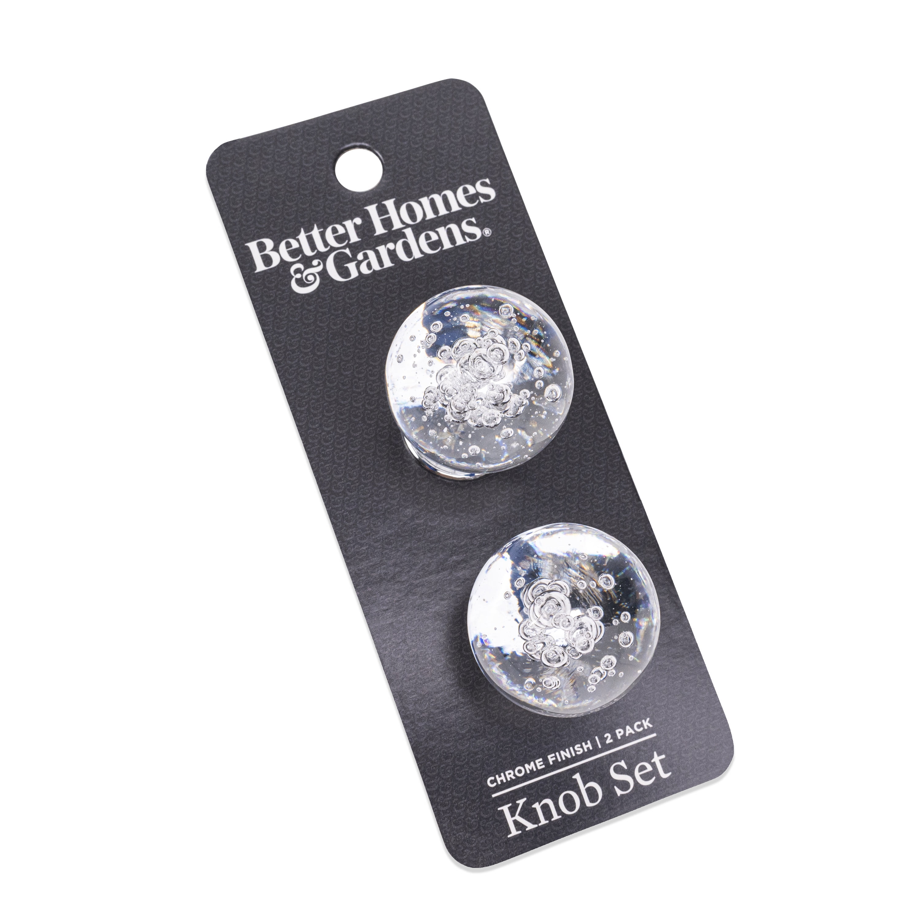 Better Homes & Gardens 1-3/16" (30mm) Clear Glass Bubble Knob, Chrome, 2 Pack