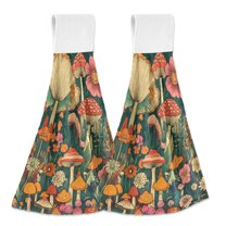 Yayeee Kitchen Hanging Hand Towels Set of 2 with Loop Bathroom Absorbent Tie Towel, Floral Mushroom