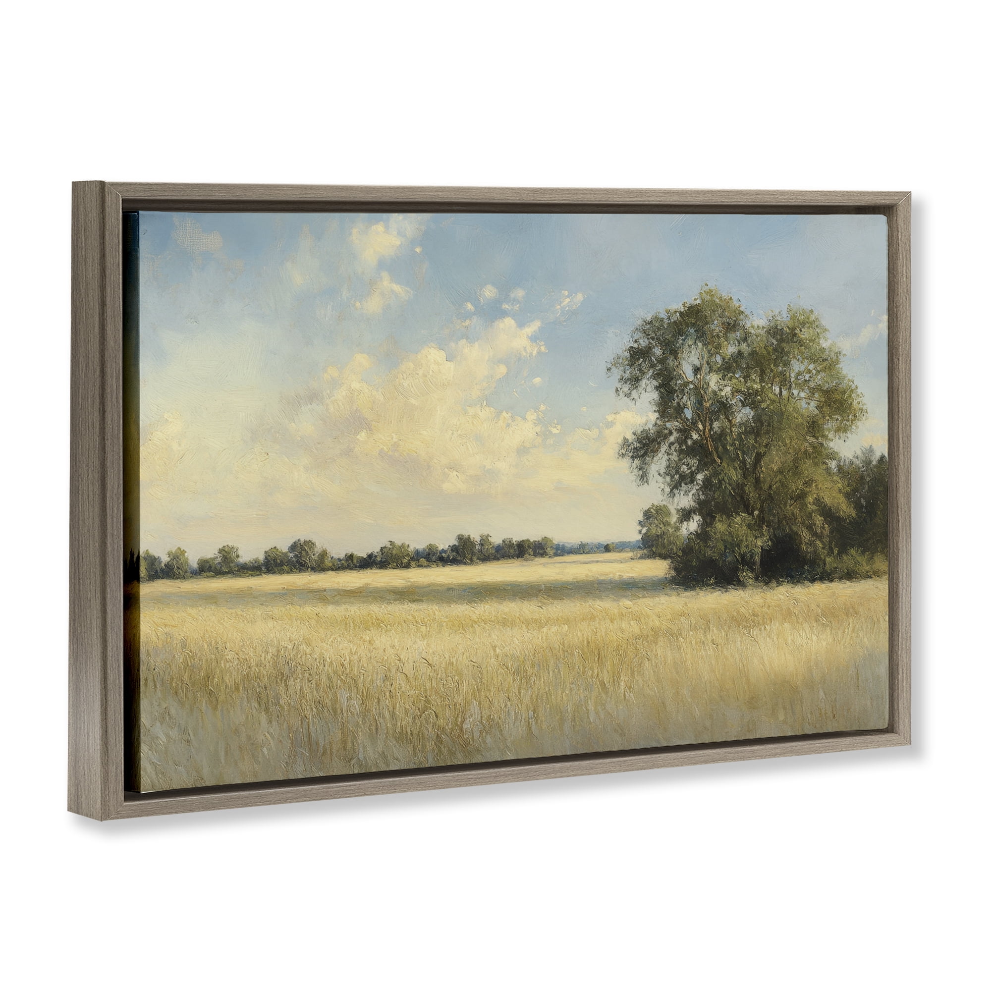 Stupell Industries Serene Wheat Field at Noon Brown Framed Floater Canvas Wall Art, design by Petal Prints Design