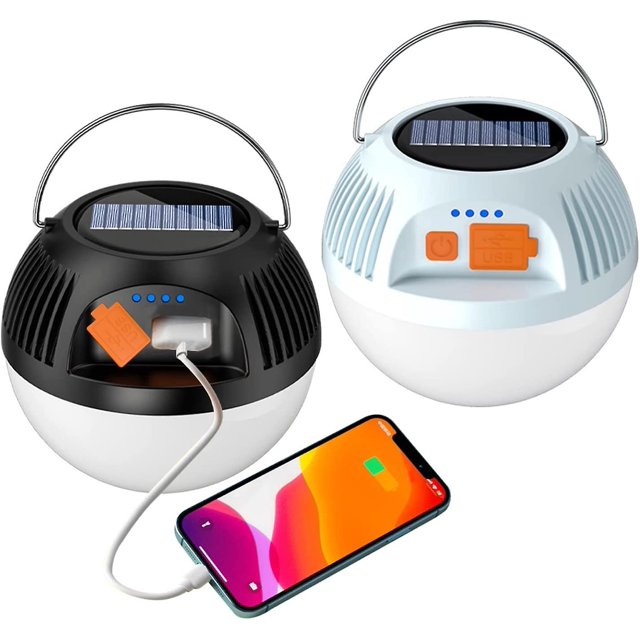 Paquete de 2 luces solares recargables USB tipo C para acampar CHAO impermeable 3 modos