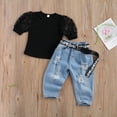 thumbnail image 6 of Liacowi Girls Short Sleeve Tops Elastic Waist Jeans and Waistband, 6 of 6