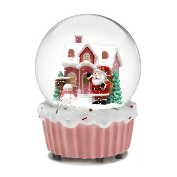 Cute Christmas Santa Snowman And Tree With Big House Decoration Winter Snow Globes Music Box with LED Light Cup Cake Gift For Girls