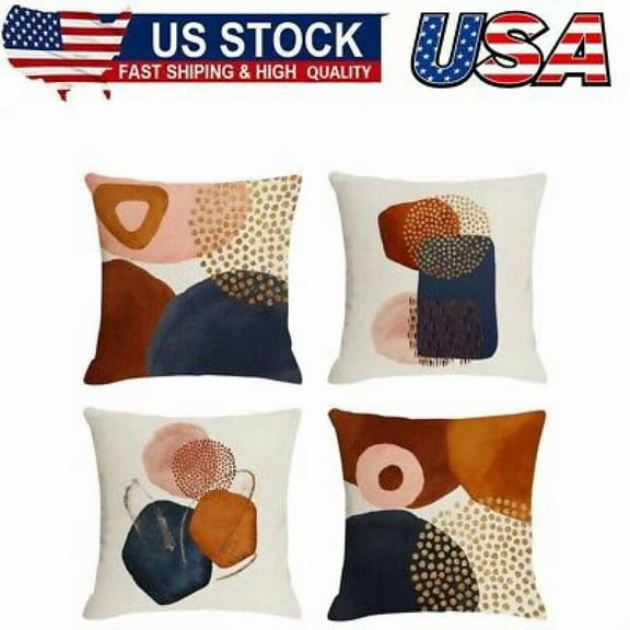 Burnt Orange Abstract Throw Pillow Covers, 4Set Mid Century Modern Pillow Covers