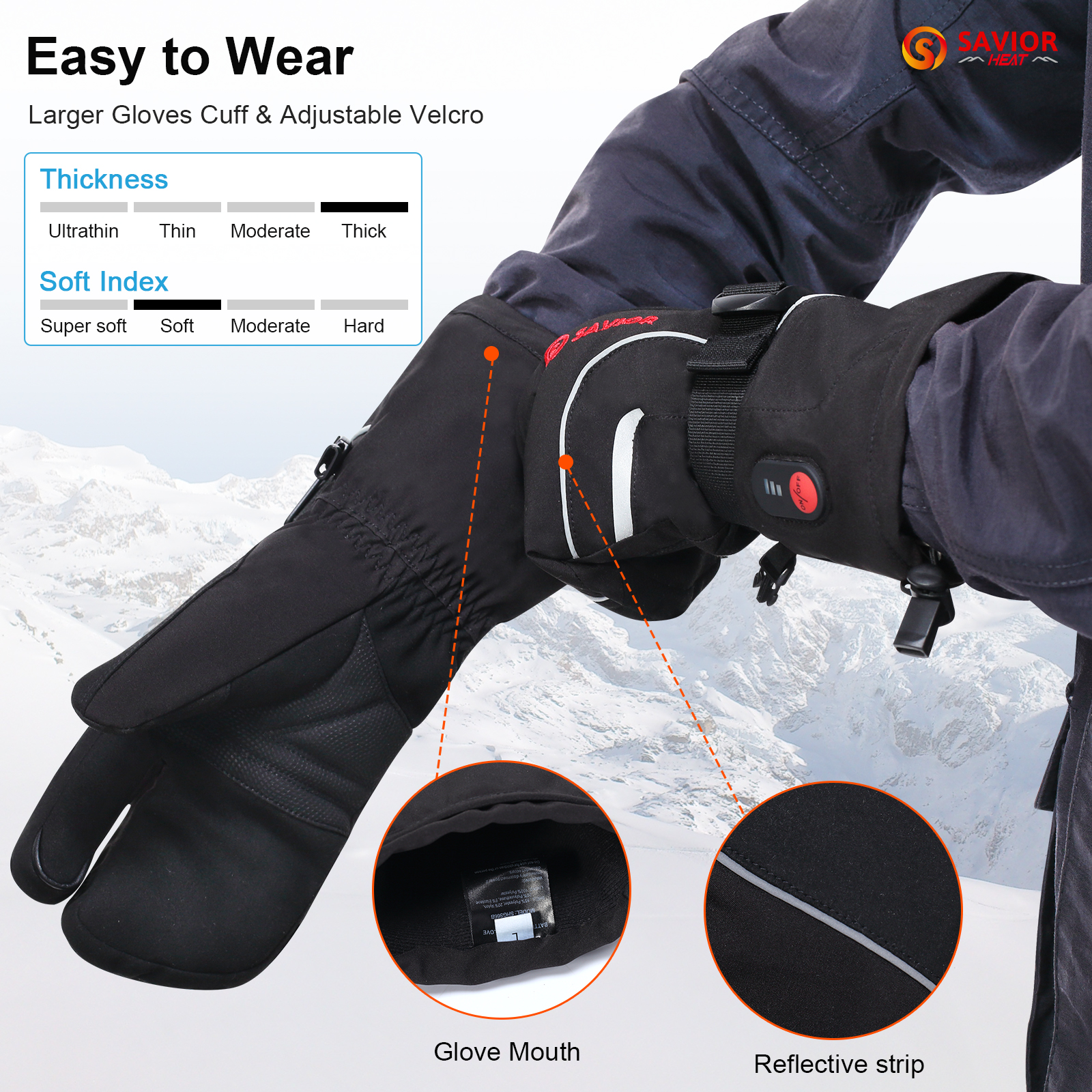 SAVIOR HEAT Heated Gloves Men and Women Winter Heated Gloves Heated Gloves Rechargeable Battery Waterproof and Warm Touch Screen Winter Ski Gloves Suitable for Skiing, Work, Riding, Hiking