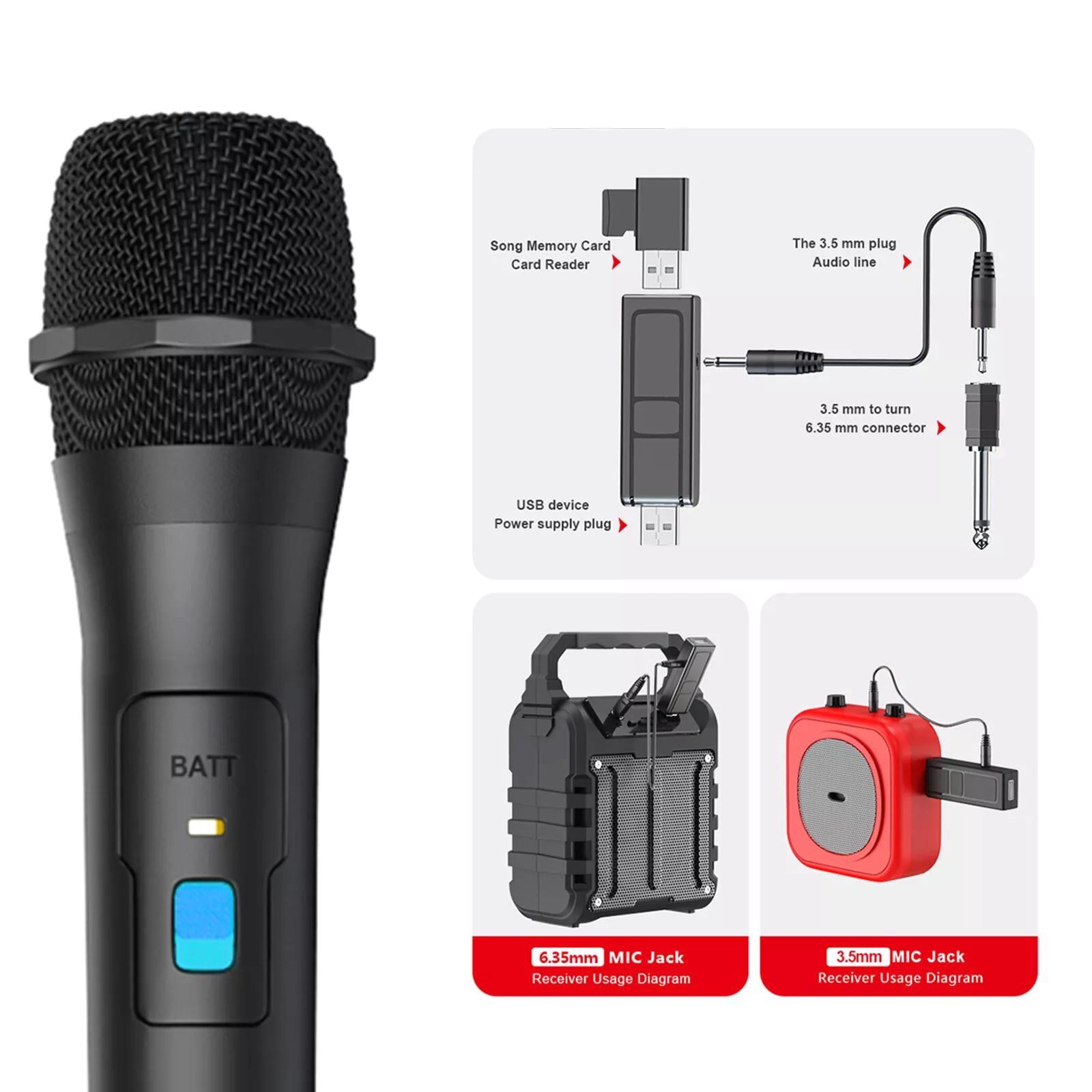 JIAHAOO Wireless Microphone VHF for Karaoke Singing Speech Wide Frequency Range USB Receiver & Adapters