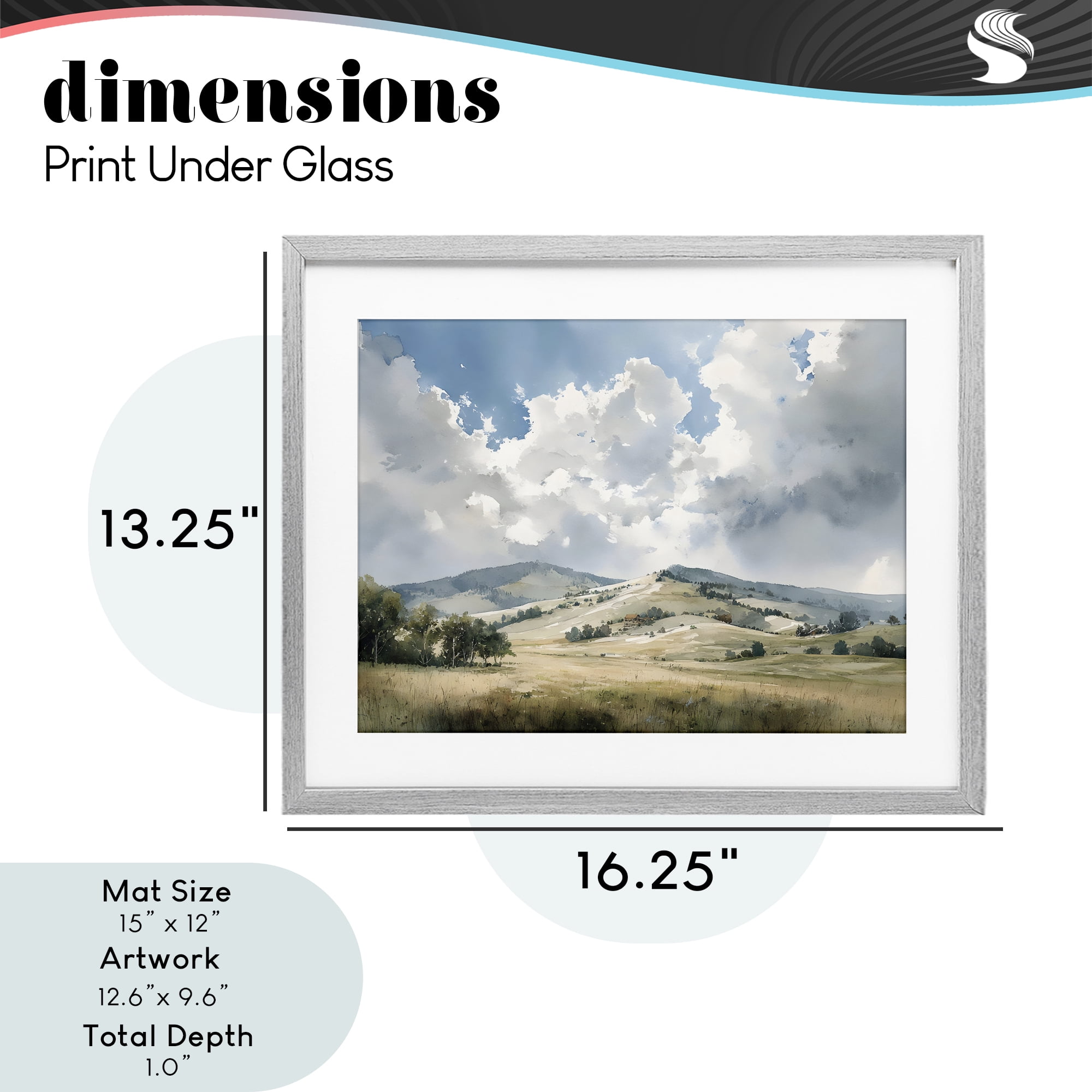 Stupell Industries Tranquil Hills Meadow Gray Framed Print Under Glass, design by Franklyn Gregory