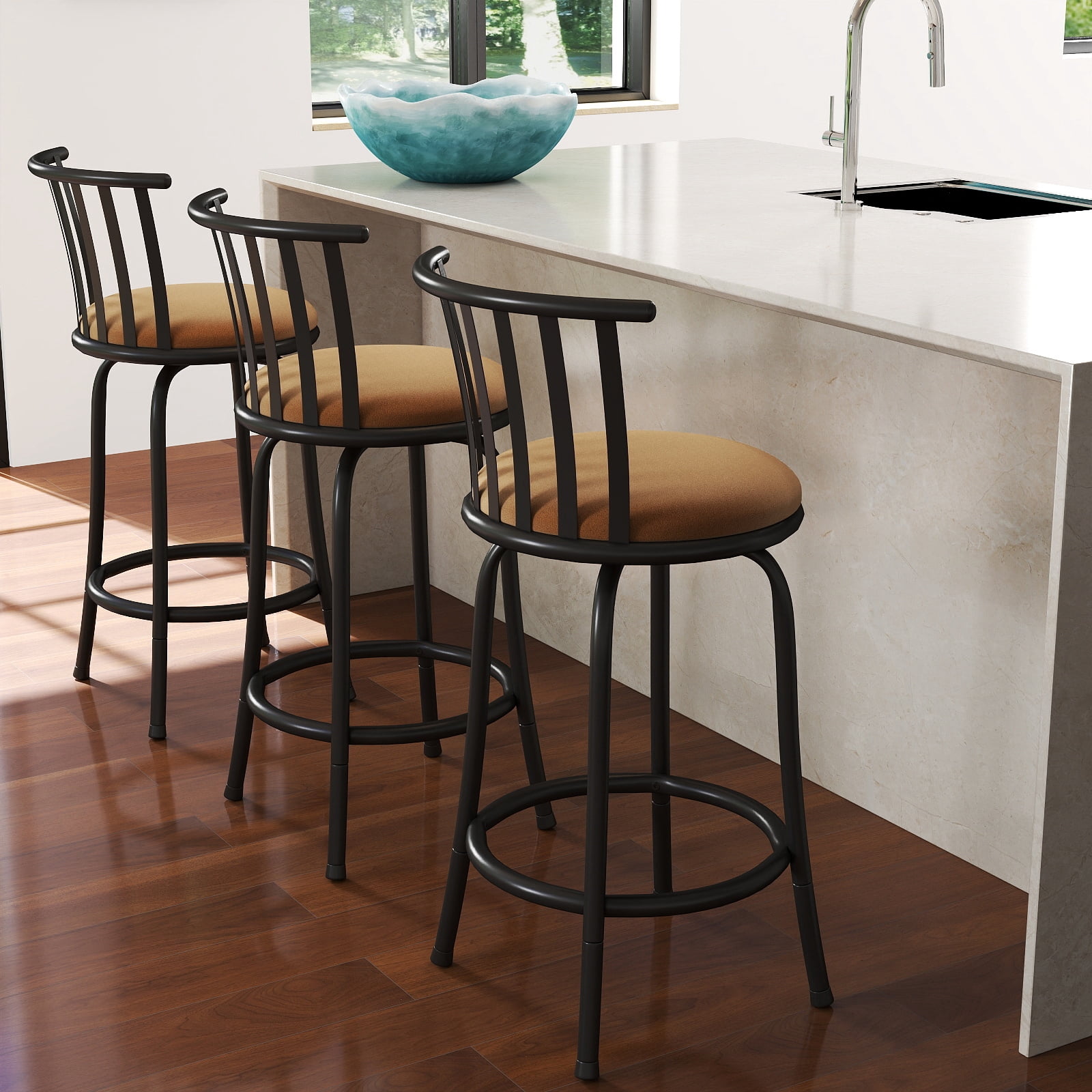 Homy Casa Adjustable Swivel Bar Stool, 24" or 29" Counter Stools for Kitchen Island Pub, Brown