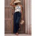 thumbnail image 5 of Womens Summer 2 Piece Outfits Sleeveless Crop Top Flowy Wide Leg Pants Matching Sets Vacation Outfits Navy L, 5 of 7