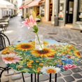 thumbnail image 6 of Spring Yellow Sunflower Round Tablecloth for 36-44 Inch Tables,Fitted Table Cover with Elastic Edge,Butterfly Floral Daisy Country Waterproof Outdoor Table Cloth Protector for Patio Garden Dinner, 6 of 9
