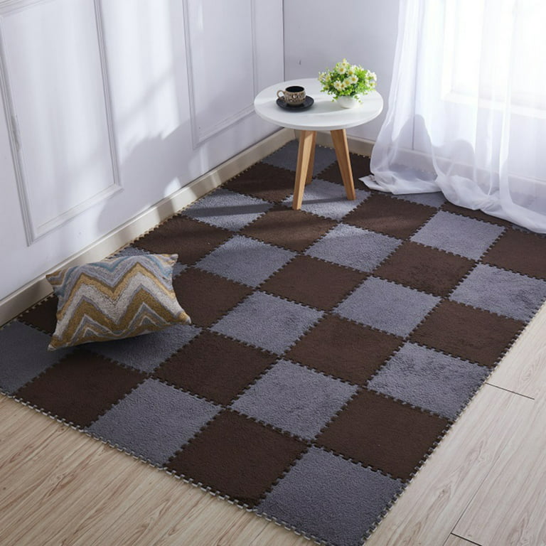 Light Luxury Splicing Plush Carpet Floor Mat, Colorful Jigsaw Puzzle Mat  with Edge Strip,10PCS Floor Mat for Living Room Bedroom