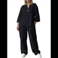 thumbnail image 1 of Conjunto de 2 Piezas de y Algodón para Mujer, con Cuello en V, Camisa de Larga Abotonada y Pantalón con Bolsillos Negro M, 1 of 7