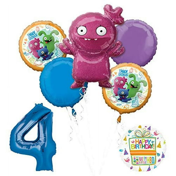 Ugly Dolls 4th Birthday Party Supplies 34" Blue Number 4 Balloon Bouquet Decorations