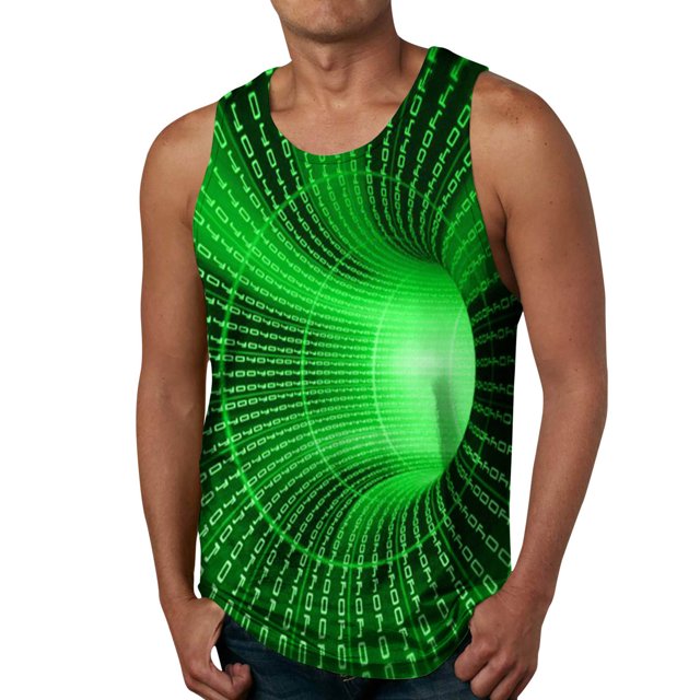 Gilet Homme Adulte Compression Manches Longues Chemise Été Mode Décontractée Plage Bord de Mer Imprimé Numérique 3D Col Rond Vêtements (Vert, S)