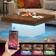 thumbnail image 4 of Coffee Table Square LED Coffee Table Engineered Wood Low Coffee Table for Living Room Rustic Brown & Black, 4 of 9