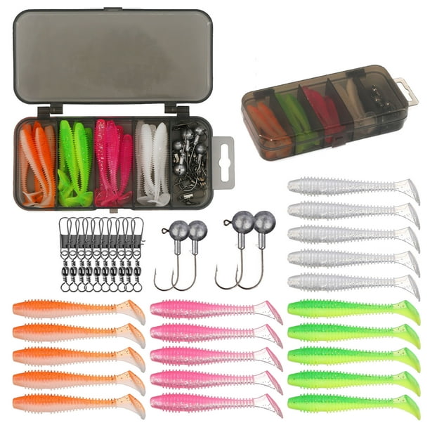 75pcs/35pcs Fishing Lures Kit With Jig Heads Hooks Soft Worm Bait Suitable  For Saltwater Freshwater 
