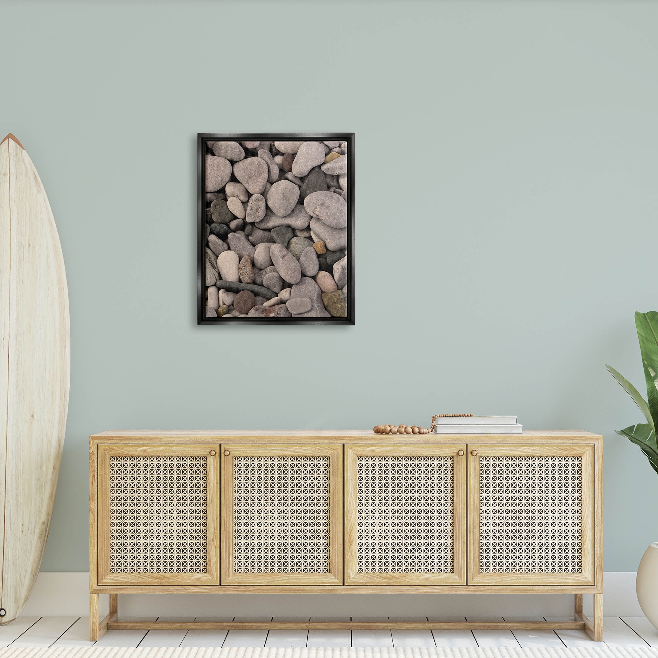 Various Beach Pebbles Composition Coastal Photograph Jet Black Framed Art Print Wall Art