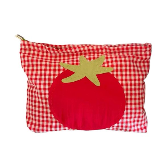GUO Trousse de Maquillage à Carreaux Rouges à Grande Capacité Motif Tomate, Pochette Cosmétique Portable Organisateur pour Essentiels de Voyage